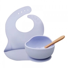 New Suction Bowl Spoon Bib Silicone Baby Feeding Set
