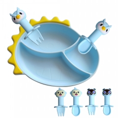 Dinosaur Silicone Baby Plate Spoon Fork Set Silicon Plate Set Baby