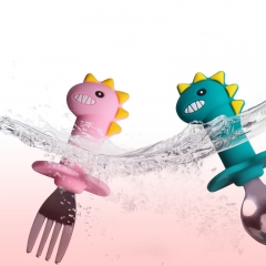 2021 New Style Silicone Baby Dinosaur Feeding Spoon Set