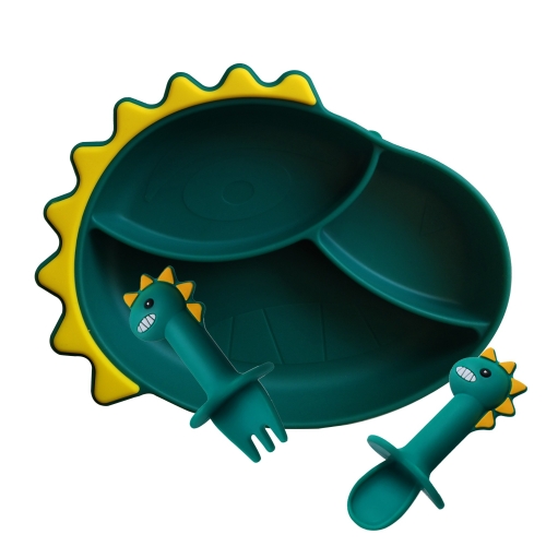 Dinosaur Silicone Baby Plate Spoon Fork Set Silicon Plate Set Baby